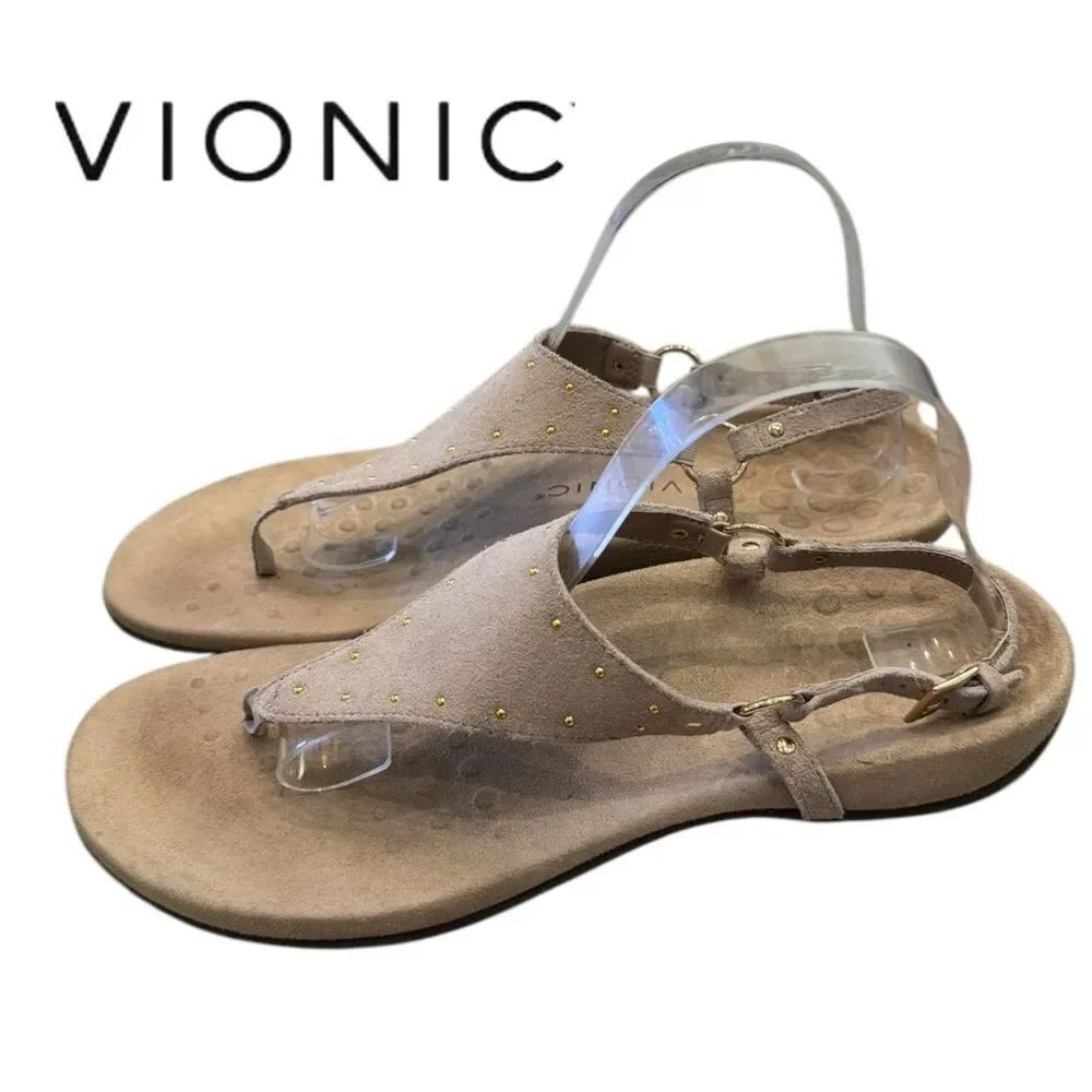 Vionic Margot Suede Gold Studs Adjustable Backstrap Women's T-Strap Sandals 11
